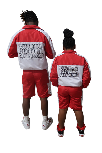 ADULTS RED WINDBREAKER SHORT SET
