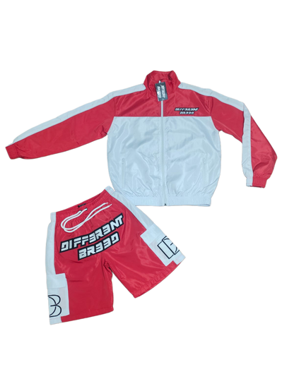 ADULTS RED WINDBREAKER SHORT SET