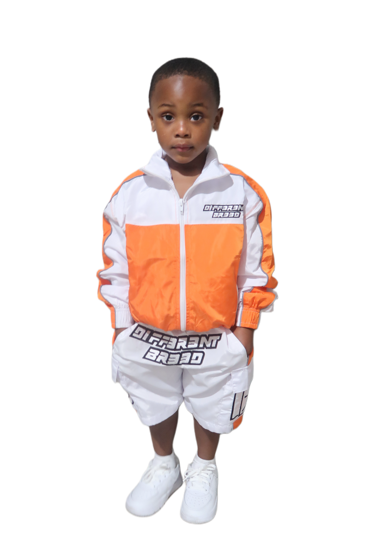 KIDS ORANGE WINDBREAKER SHORT SET