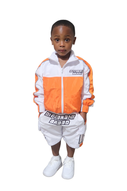 KIDS ORANGE WINDBREAKER SHORT SET