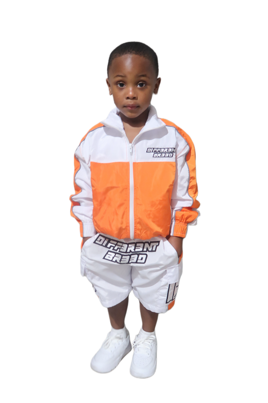 KIDS ORANGE WINDBREAKER SHORT SET