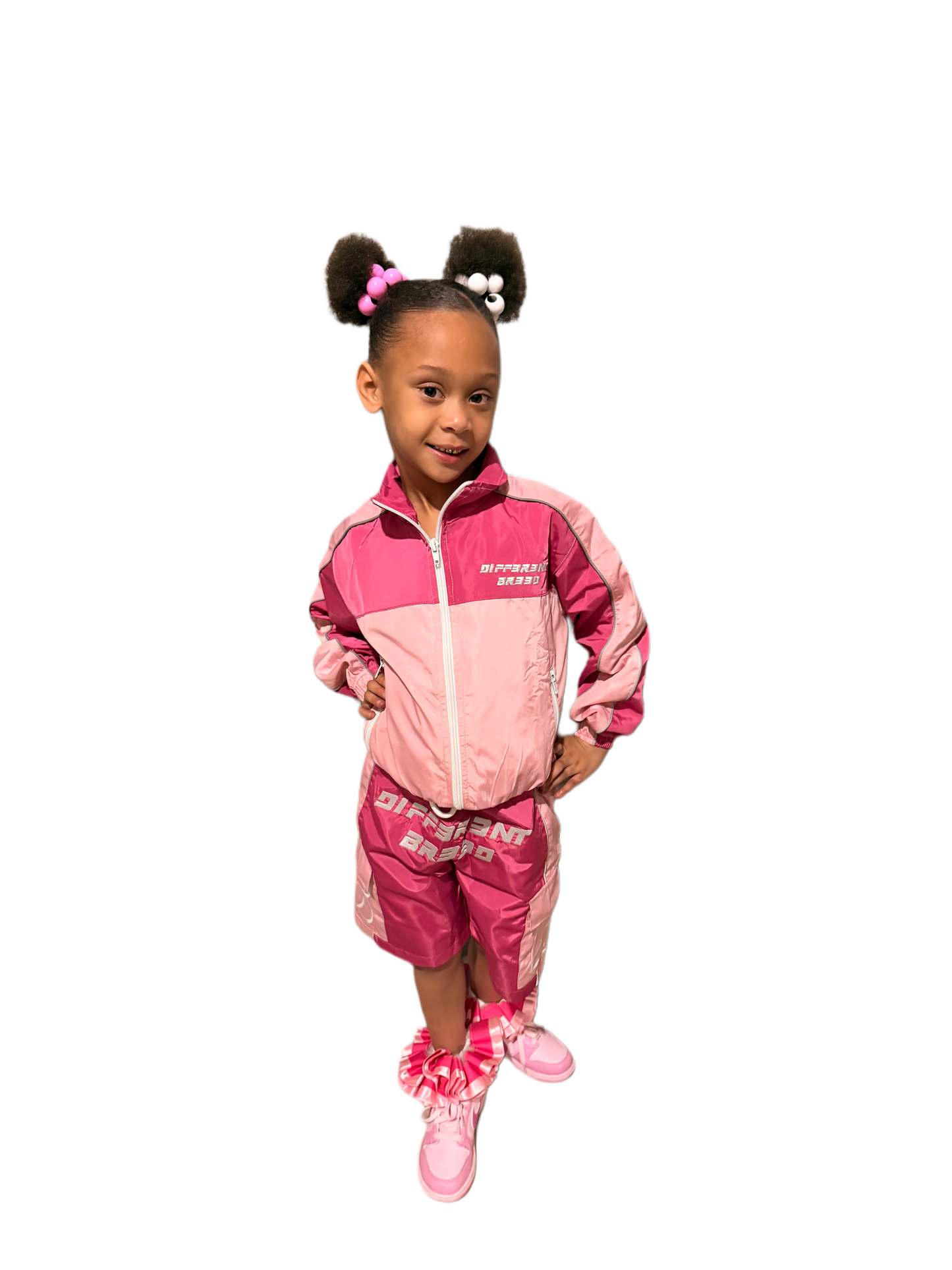 KIDS PINK WINDBREAKER SHORT SETS
