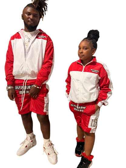 KIDS RED WINDBREAKER SHORT SET