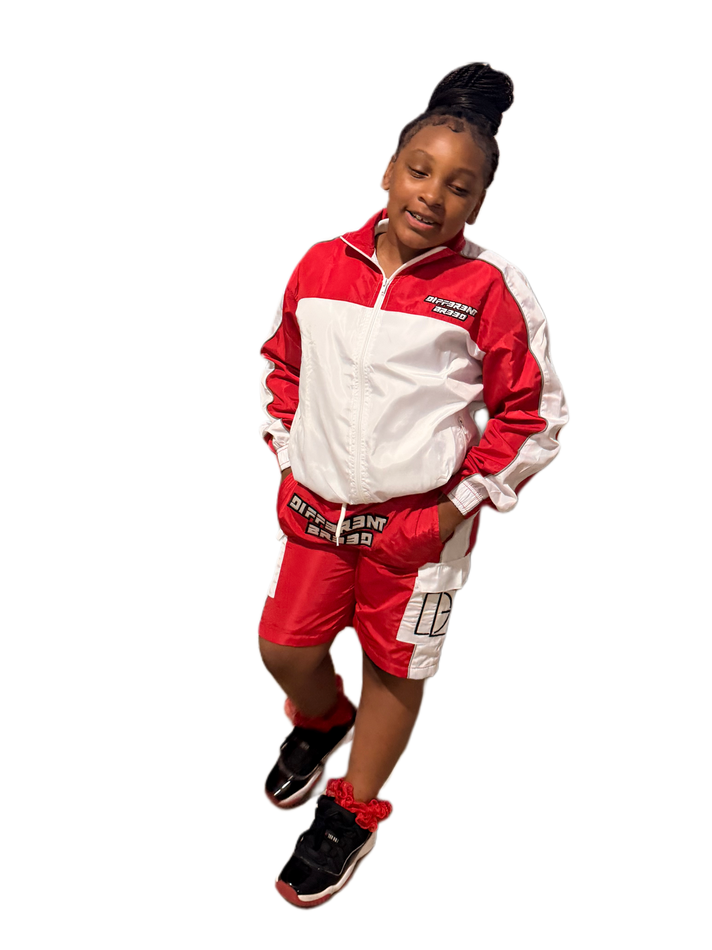 KIDS RED WINDBREAKER SHORT SET