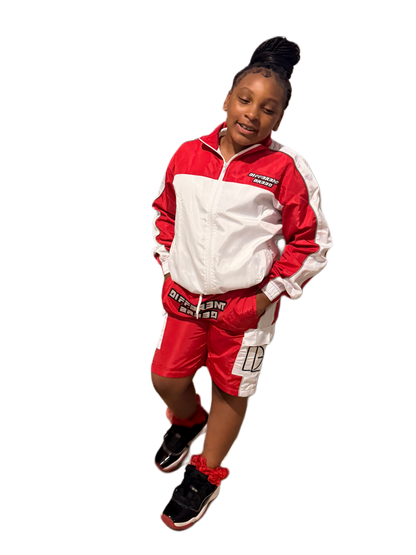 KIDS RED WINDBREAKER SHORT SET
