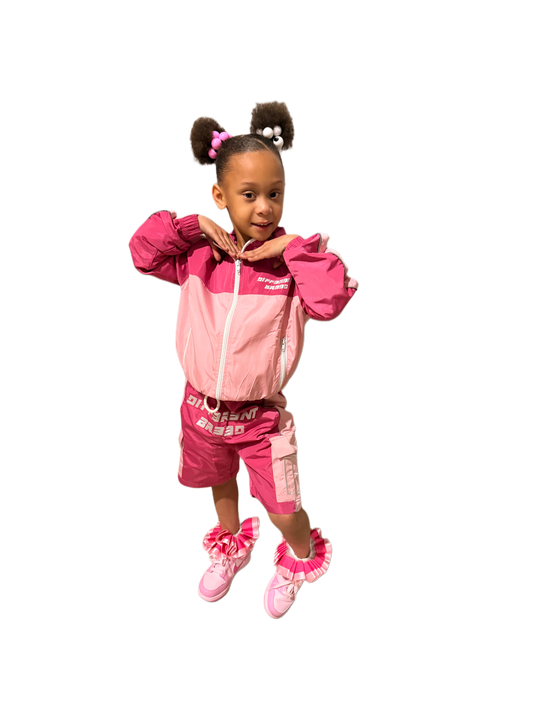 KIDS PINK WINDBREAKER SHORT SETS