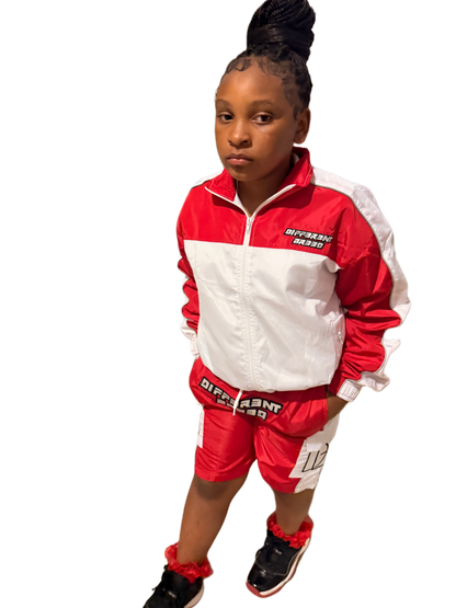 KIDS RED WINDBREAKER SHORT SET