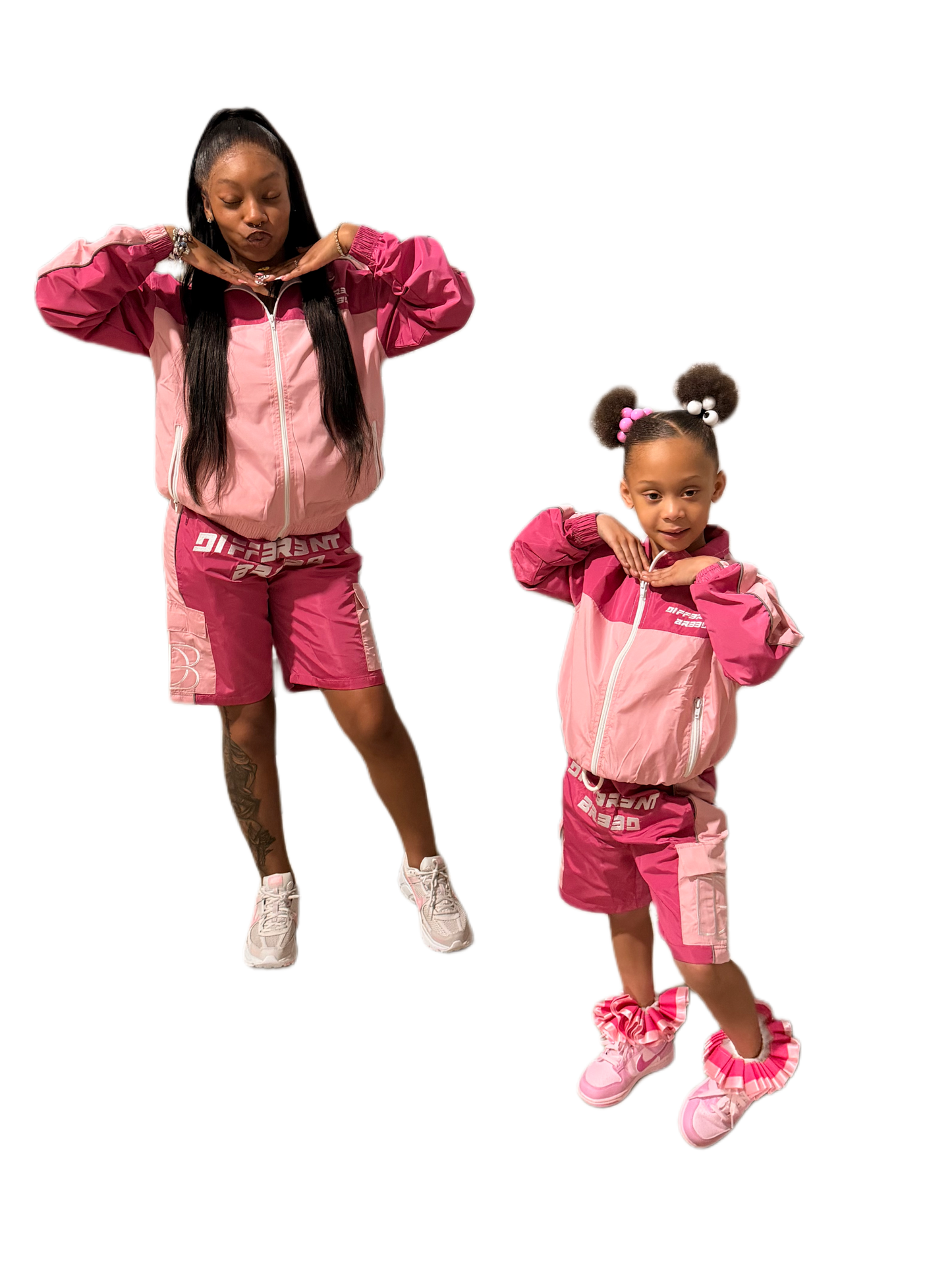 KIDS PINK WINDBREAKER SHORT SETS