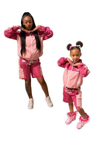 KIDS PINK WINDBREAKER SHORT SETS