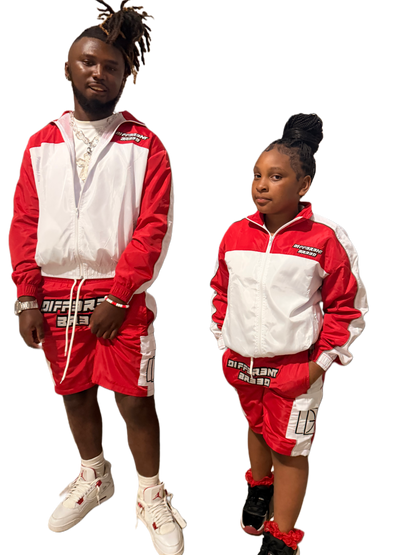ADULTS RED WINDBREAKER SHORT SET