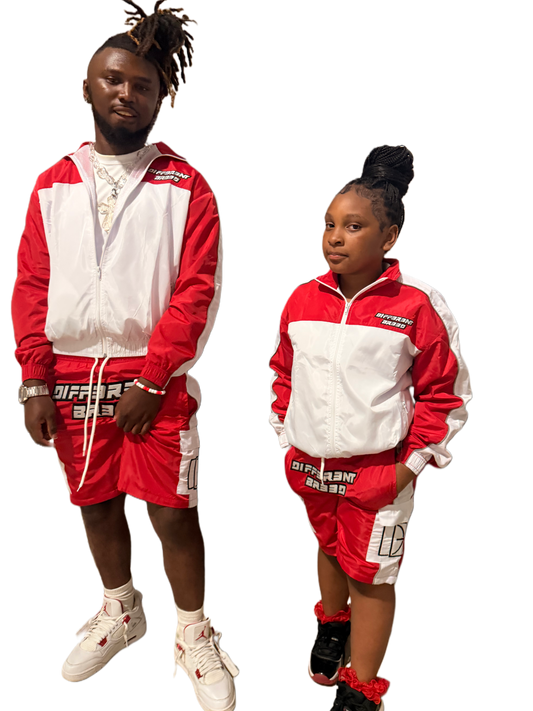 ADULTS RED WINDBREAKER SHORT SET