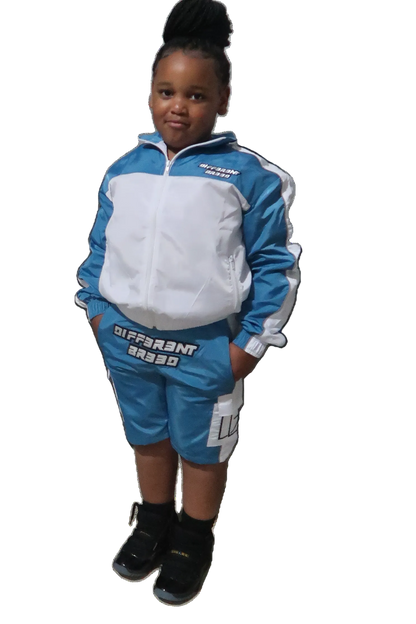 KIDS BLUE WINDBREAKER SHORT SETS