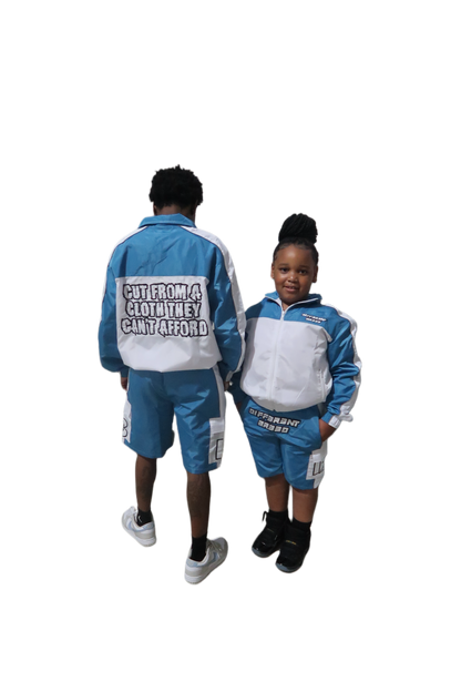 KIDS BLUE WINDBREAKER SHORT SETS