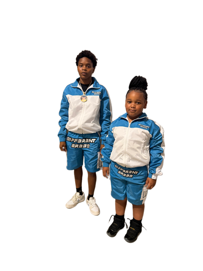 KIDS BLUE WINDBREAKER SHORT SETS